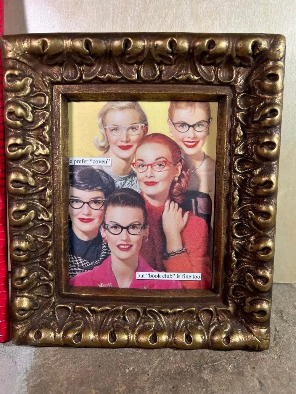 Victorian style Gold Picture frame from the 70’s with funny 60’s women READ